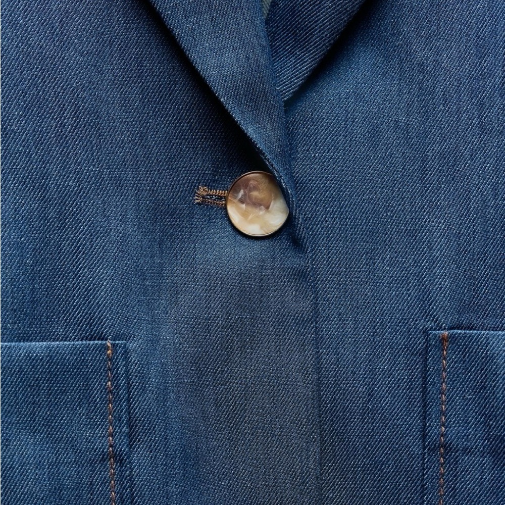 Denim effect Blue Oversized Women's Blazer - Picture 10 of 12